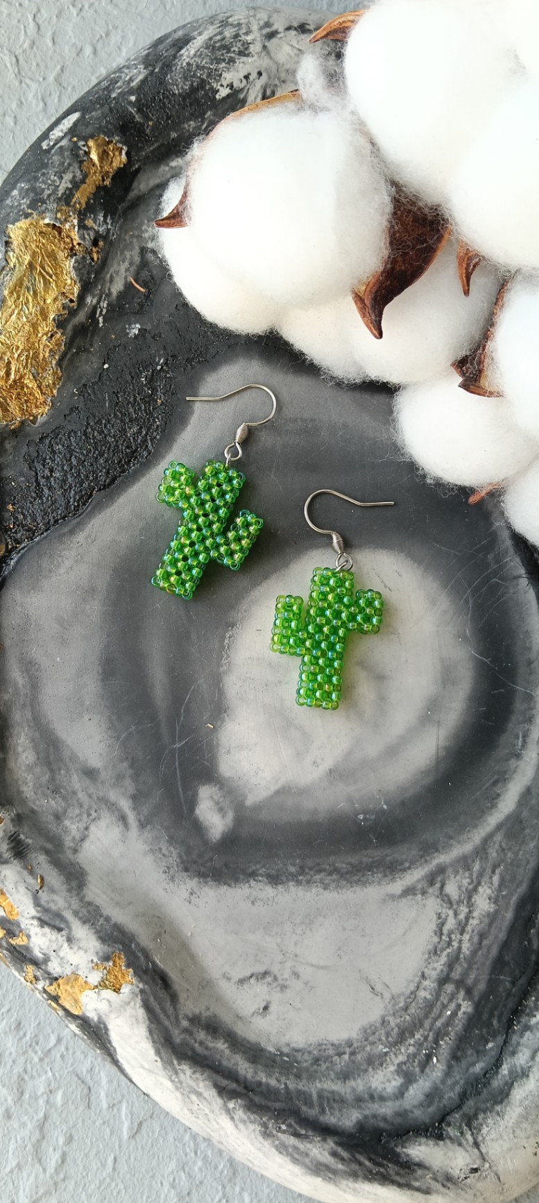 Сережки кактуси з бісеру