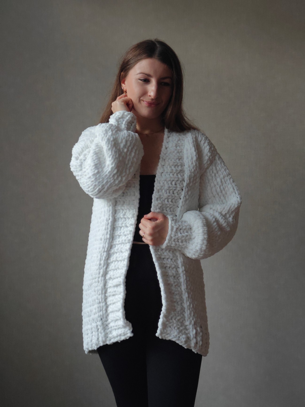Кардиган подовжений з плюшевої пряжі Alize Puffy Fine