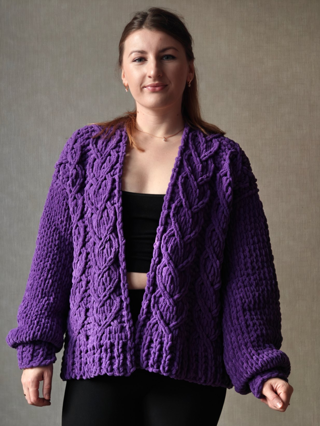 Кардиган з плюшевої пряжі Alize Puffy Fine