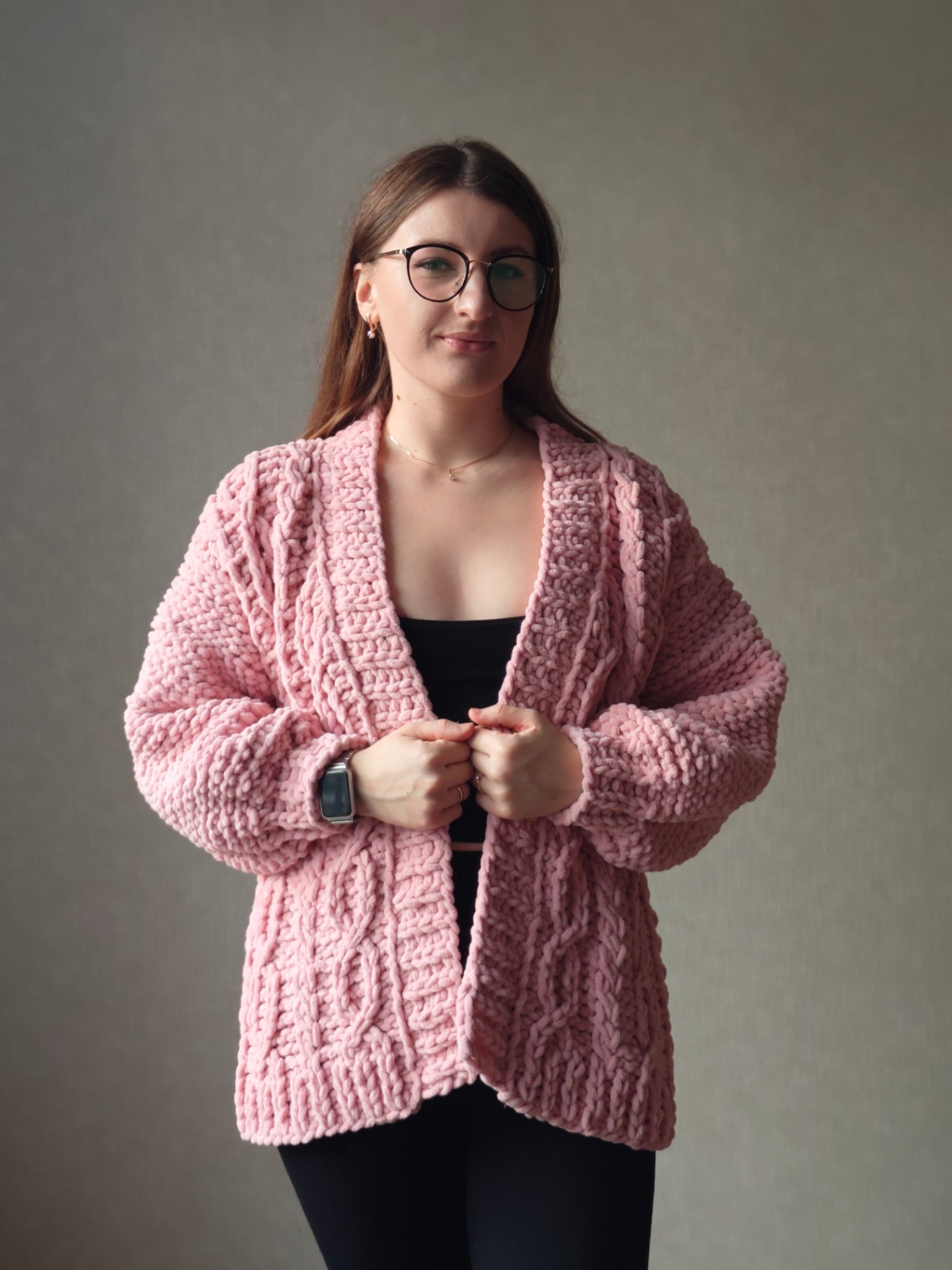Кардиган подовжений з пряжі Alize Puffy Fine