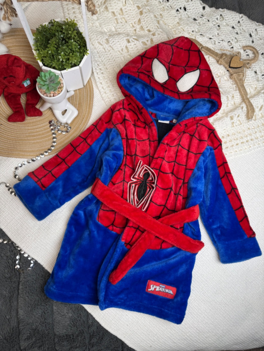 Дитячий теплий халат велсофт marvel by primark spider-man 86-92 1-5-2 18-24 людина павук спайдермен з капюшоном