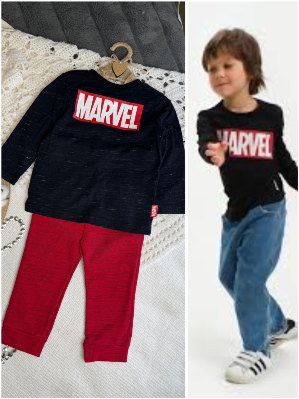 Сет для хлопчика 86-92 лонгслів Marvel джоггери outfit червоний чорний меланж
