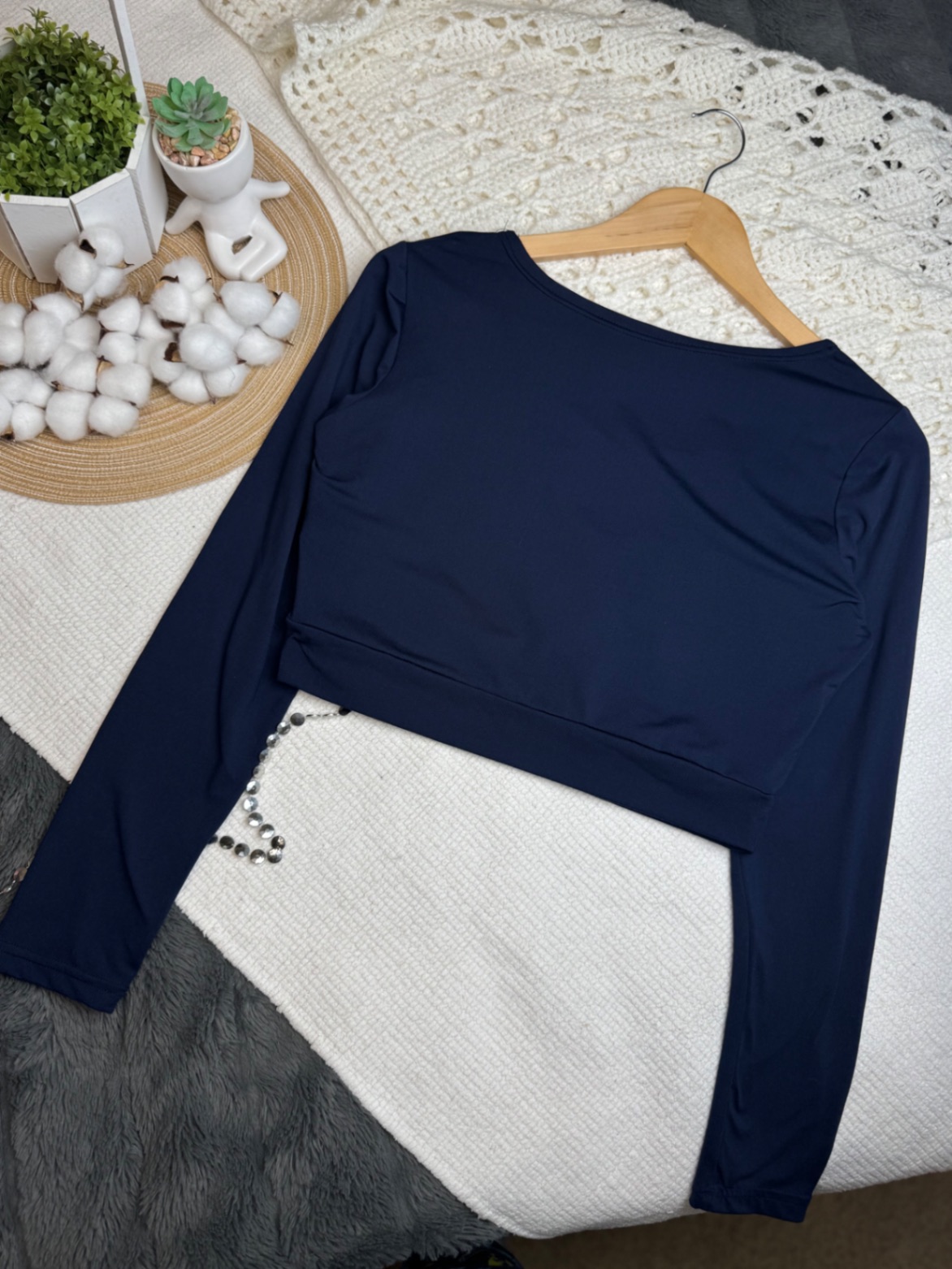 SHEIN стильний кроп-лонгслів зі шнурівкою на грудях shein l-xl еластичний кежуал сексуальний темно-синій наві