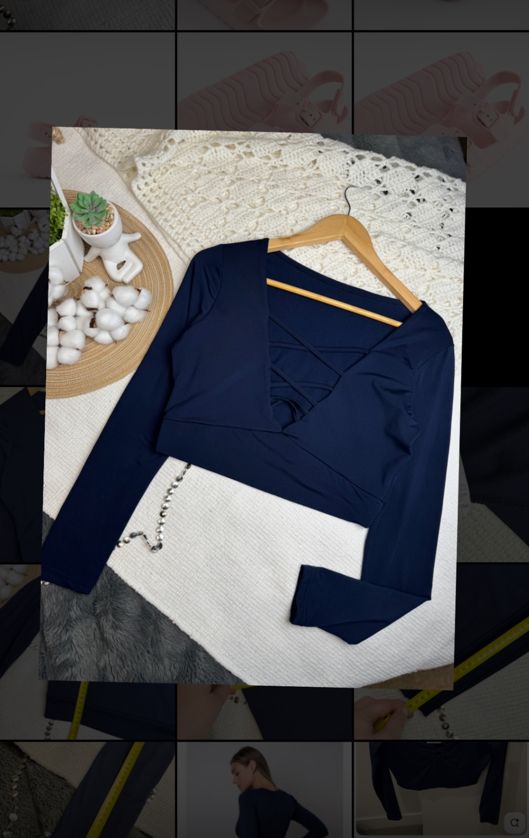 SHEIN стильний кроп-лонгслів зі шнурівкою на грудях shein l-xl еластичний кежуал сексуальний темно-синій наві