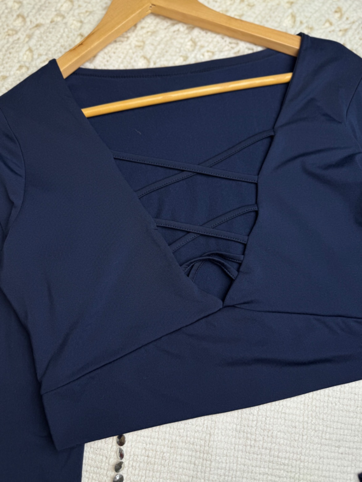 SHEIN стильний кроп-лонгслів зі шнурівкою на грудях shein l-xl еластичний кежуал сексуальний темно-синій наві