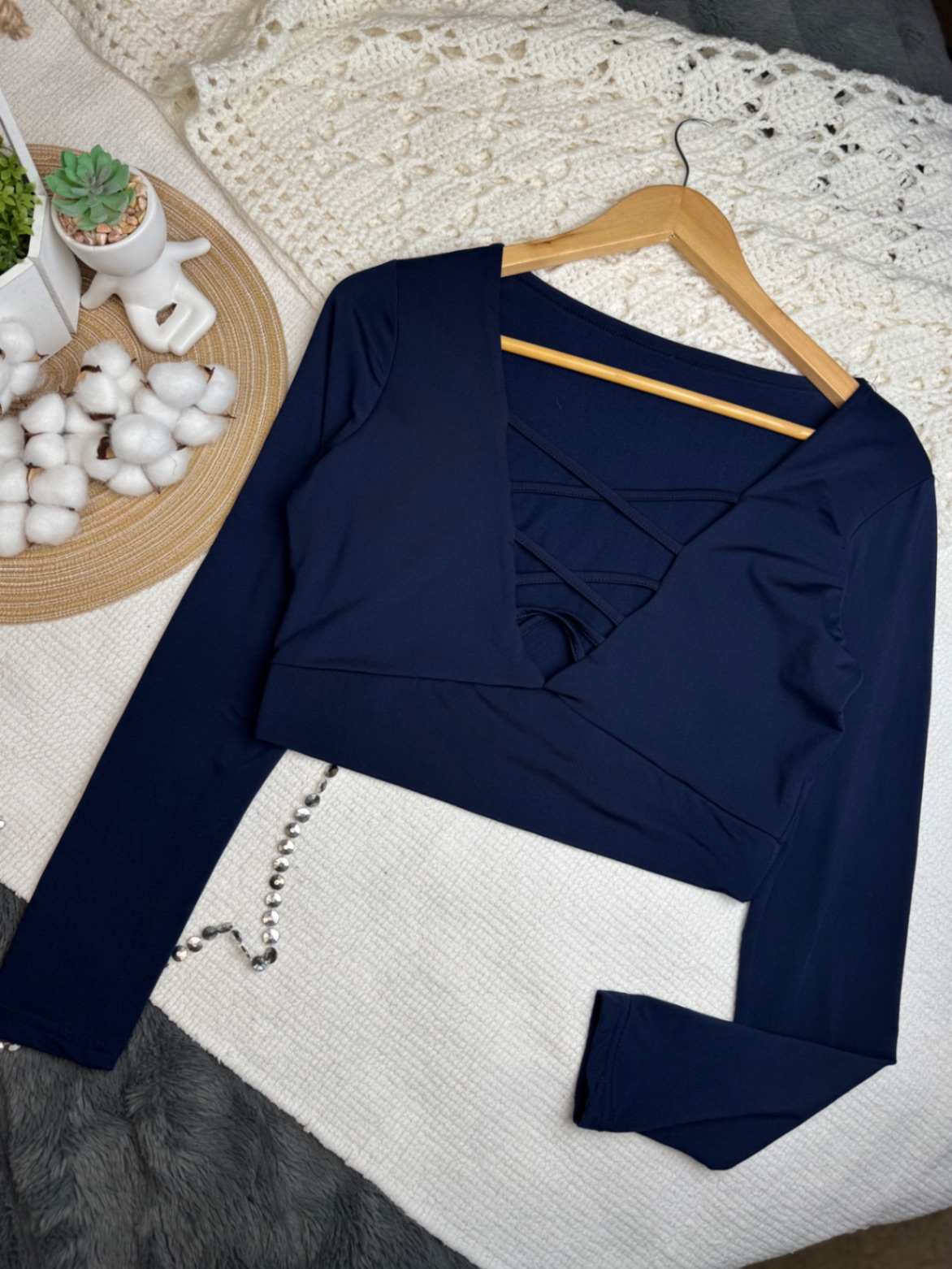 SHEIN стильний кроп-лонгслів зі шнурівкою на грудях shein l-xl еластичний кежуал сексуальний темно-синій наві