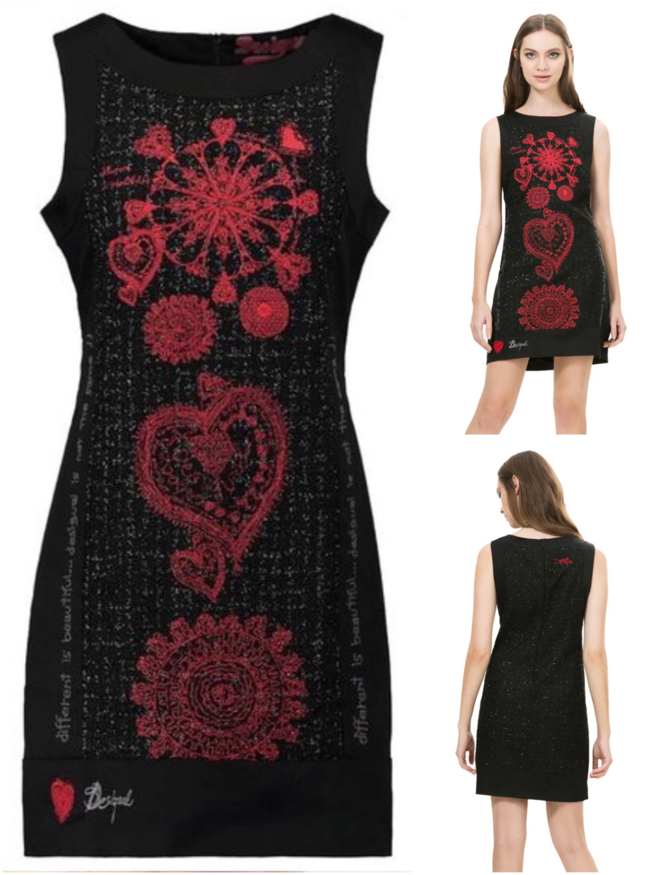 Desigual арт-сукня футляр eur 40 m-l 10-12 чорна вишивка серця scarlett