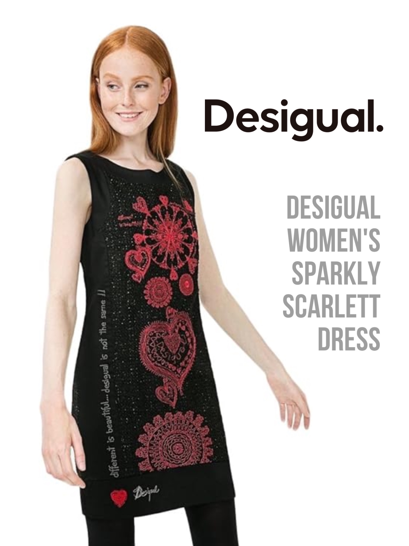 Desigual арт-сукня футляр eur 40 m-l 10-12 чорна вишивка серця scarlett
