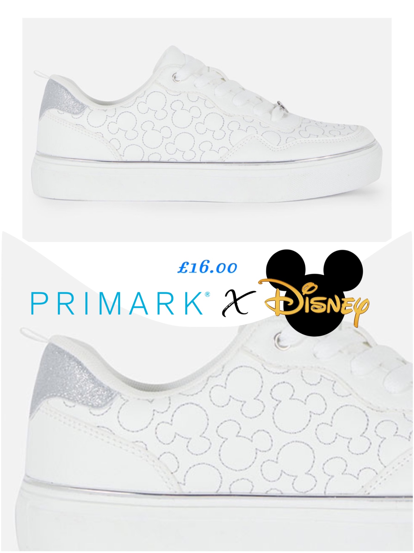 Кросівки Primark x Disney Mickey Mouse білі 38-39 25 см штучна шкіра
