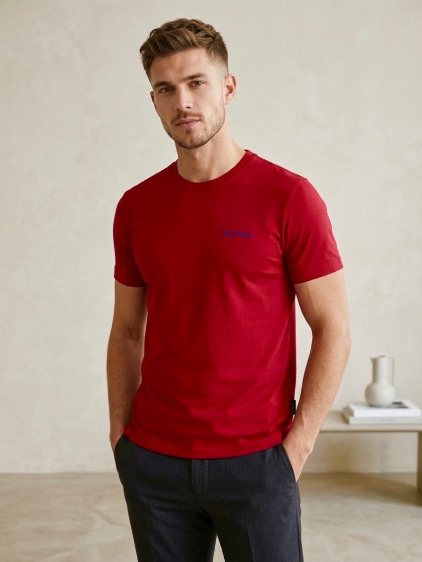 Pierre Cardin S 44 чоловіча червона базова футболка бавовна 100 slim fit