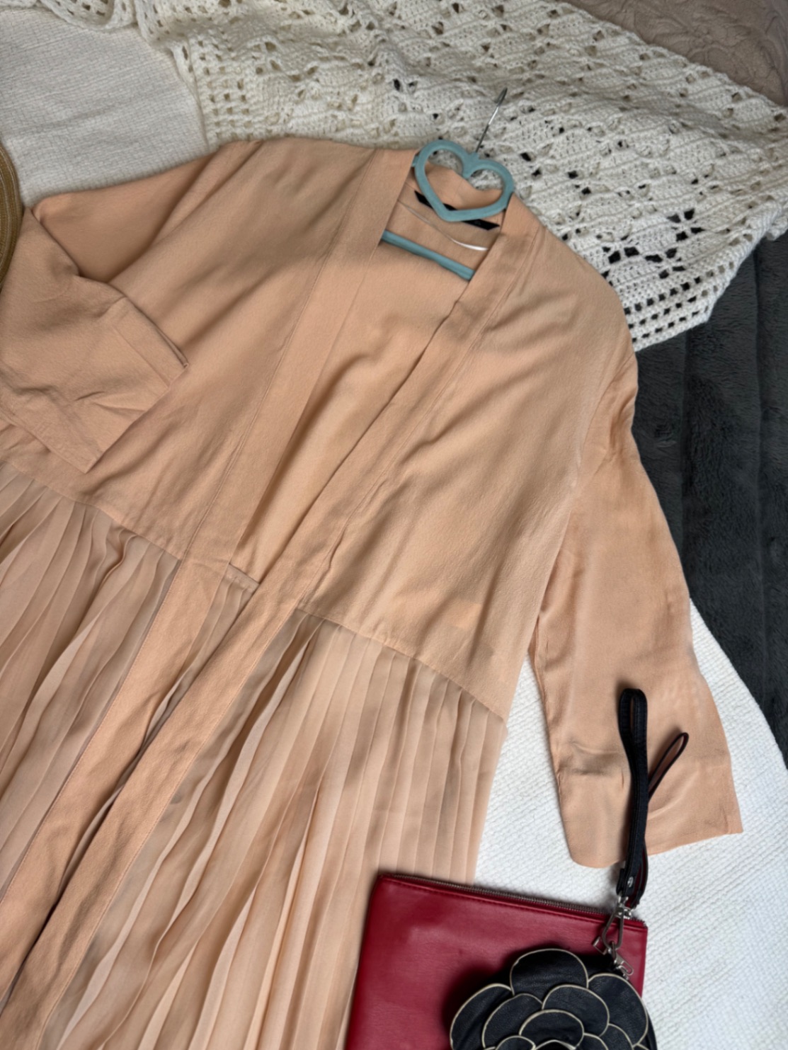Накидка-кімоно Zara віскоза персиковий шифон з плісе L Mex 30