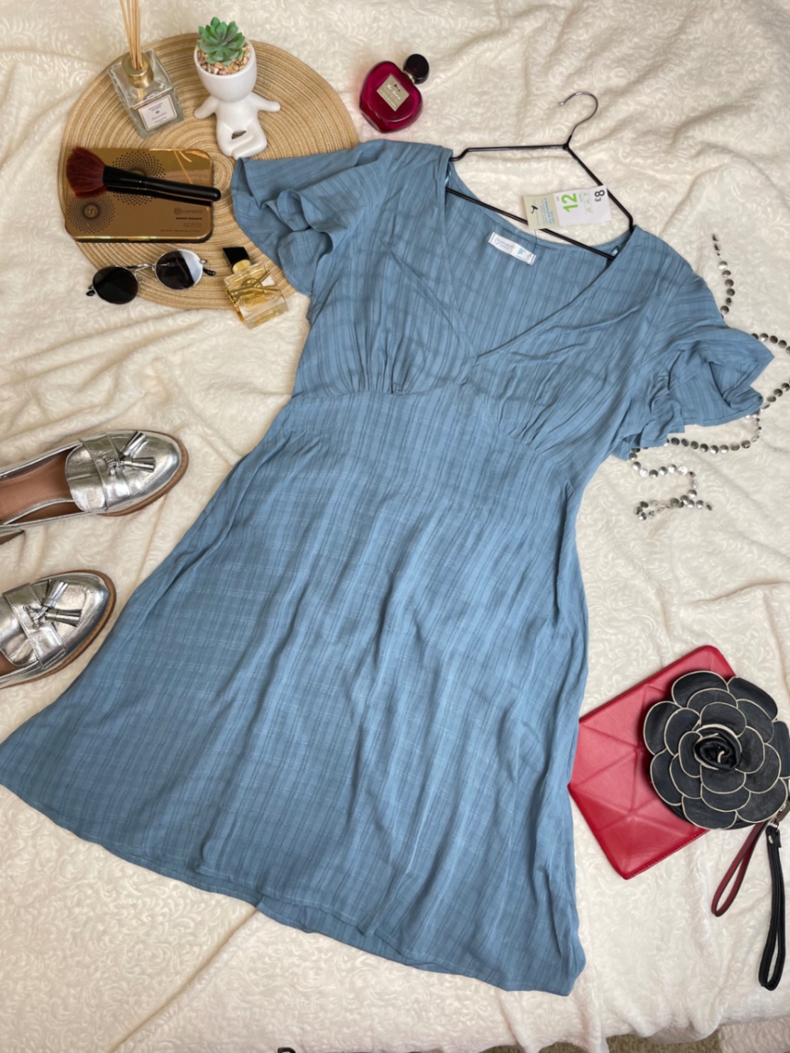 Сукня Tea Dress Primark M-L Uk 12 натуральна блакитна жата віскоза міні