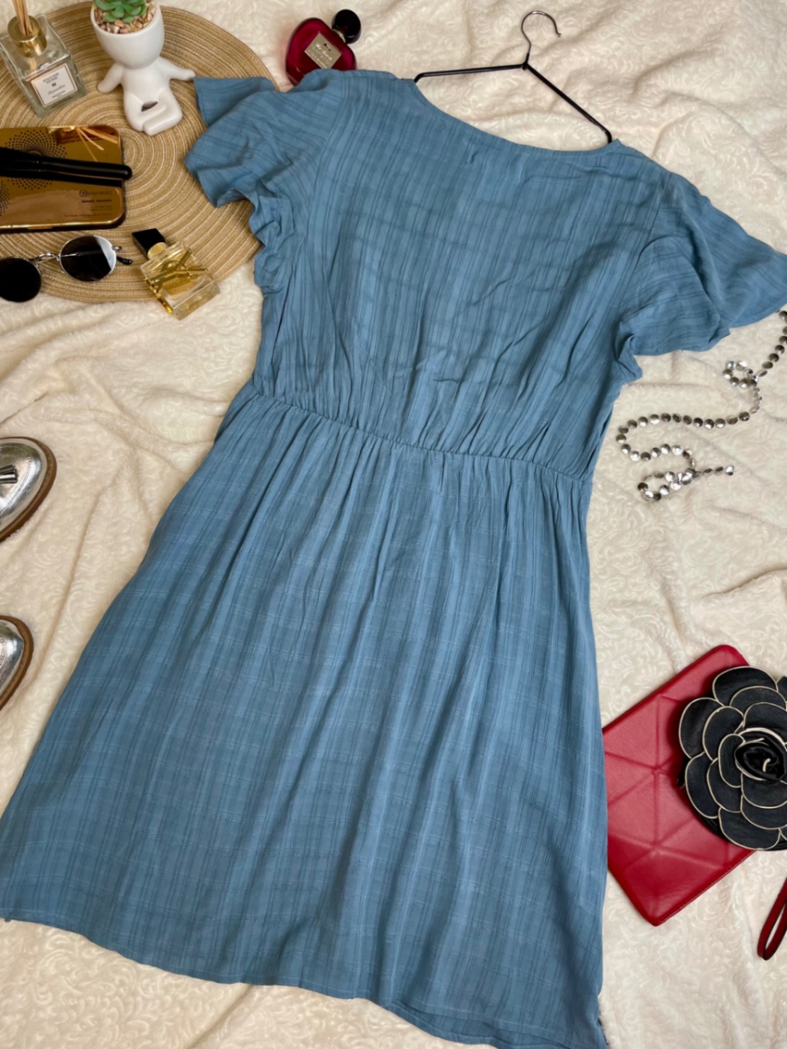 Сукня Tea Dress Primark M-L Uk 12 натуральна блакитна жата віскоза міні