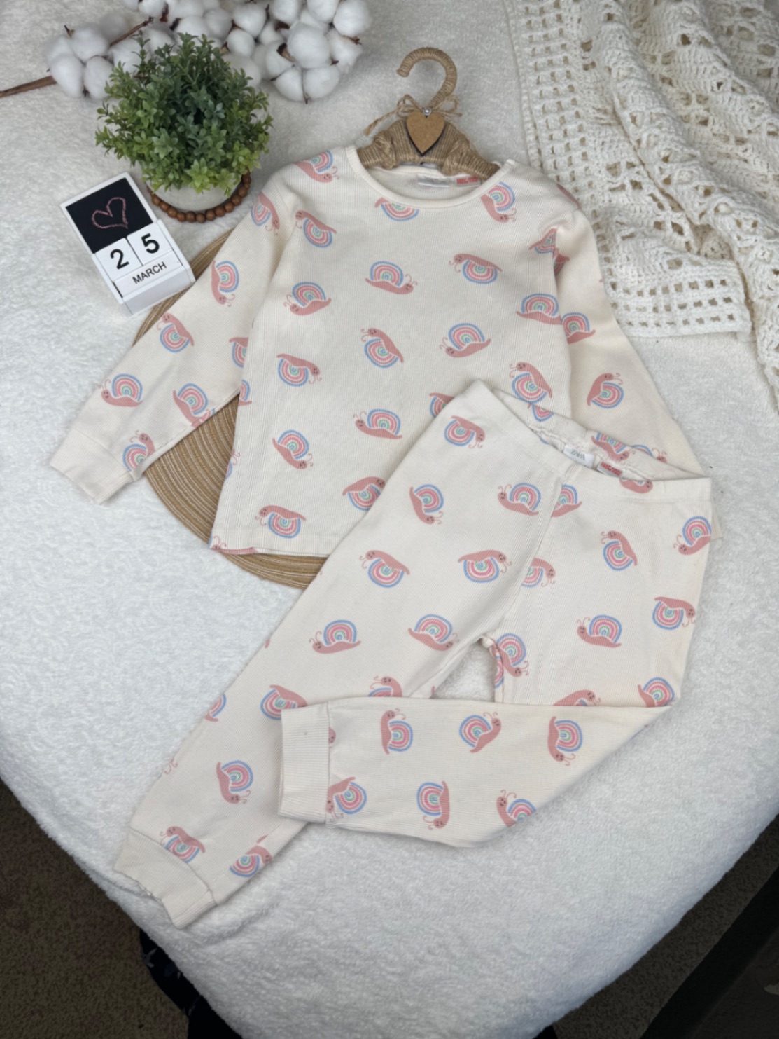 Піжама Zara дитяча з равликами райдугами 3-4 98-104 бавовна в рубчик