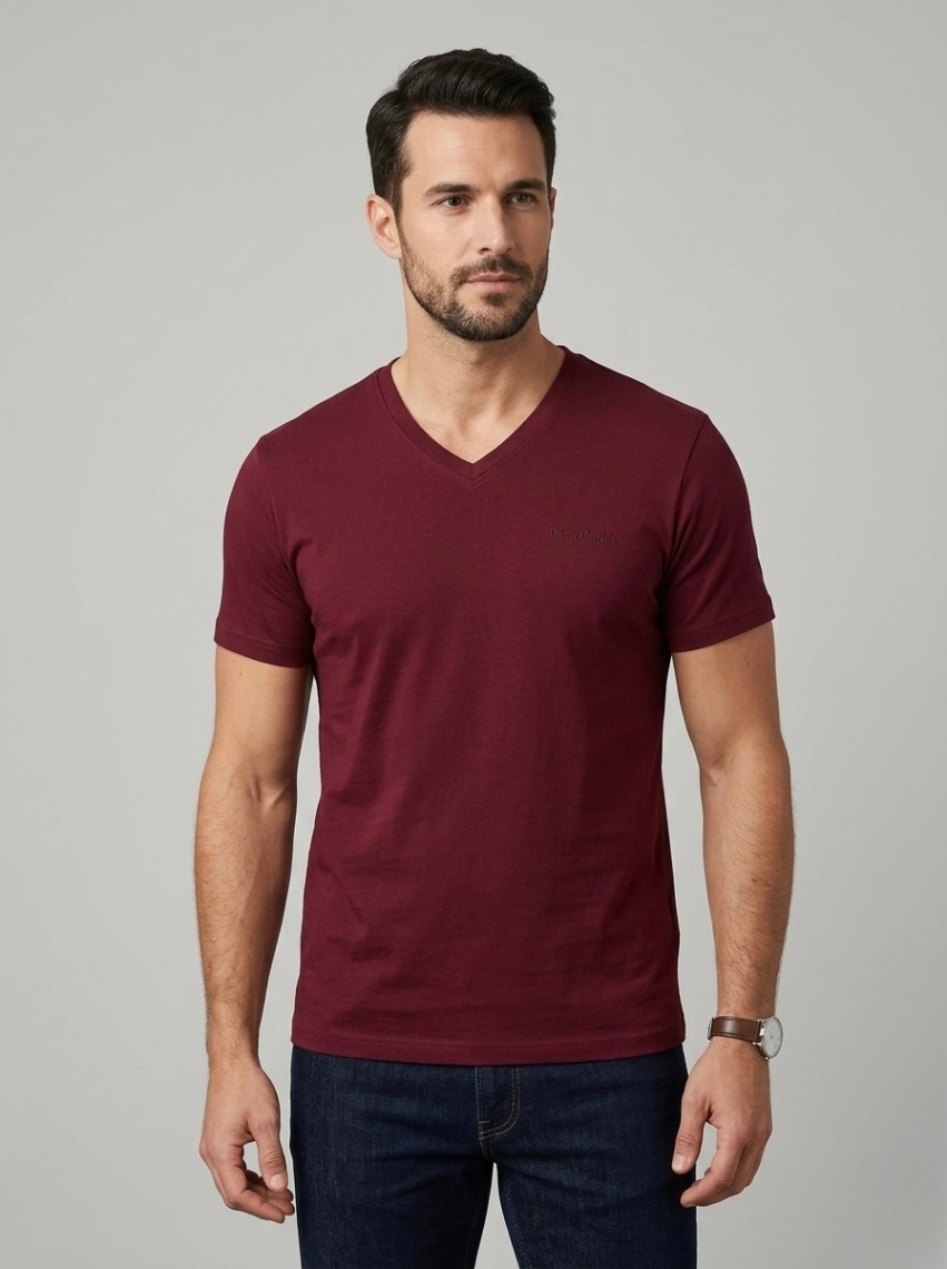 Pierre Cardin футболка чоловіча S бордова 100 бавовна V-neck бургунді