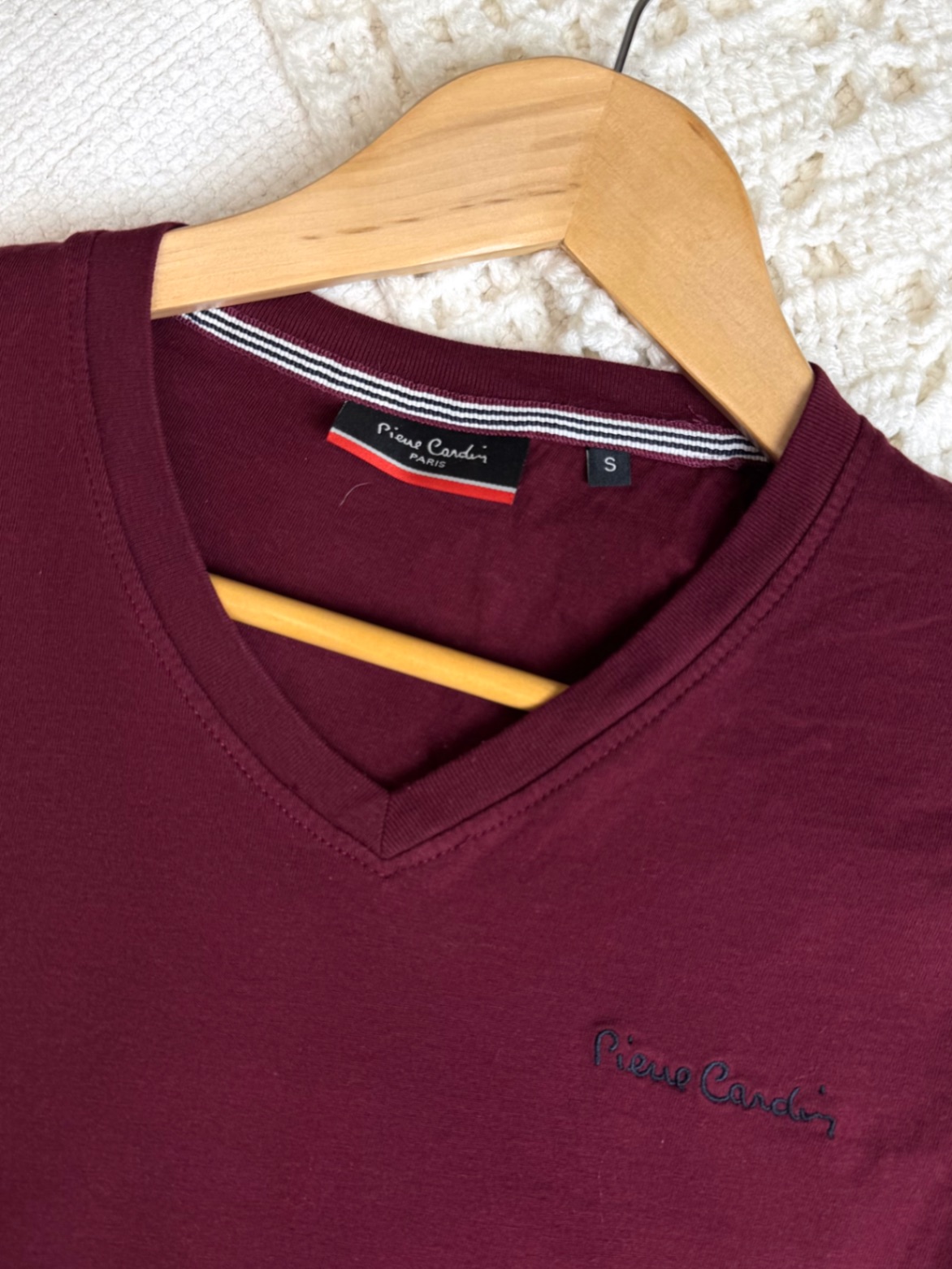 Pierre Cardin футболка чоловіча S бордова 100 бавовна V-neck бургунді