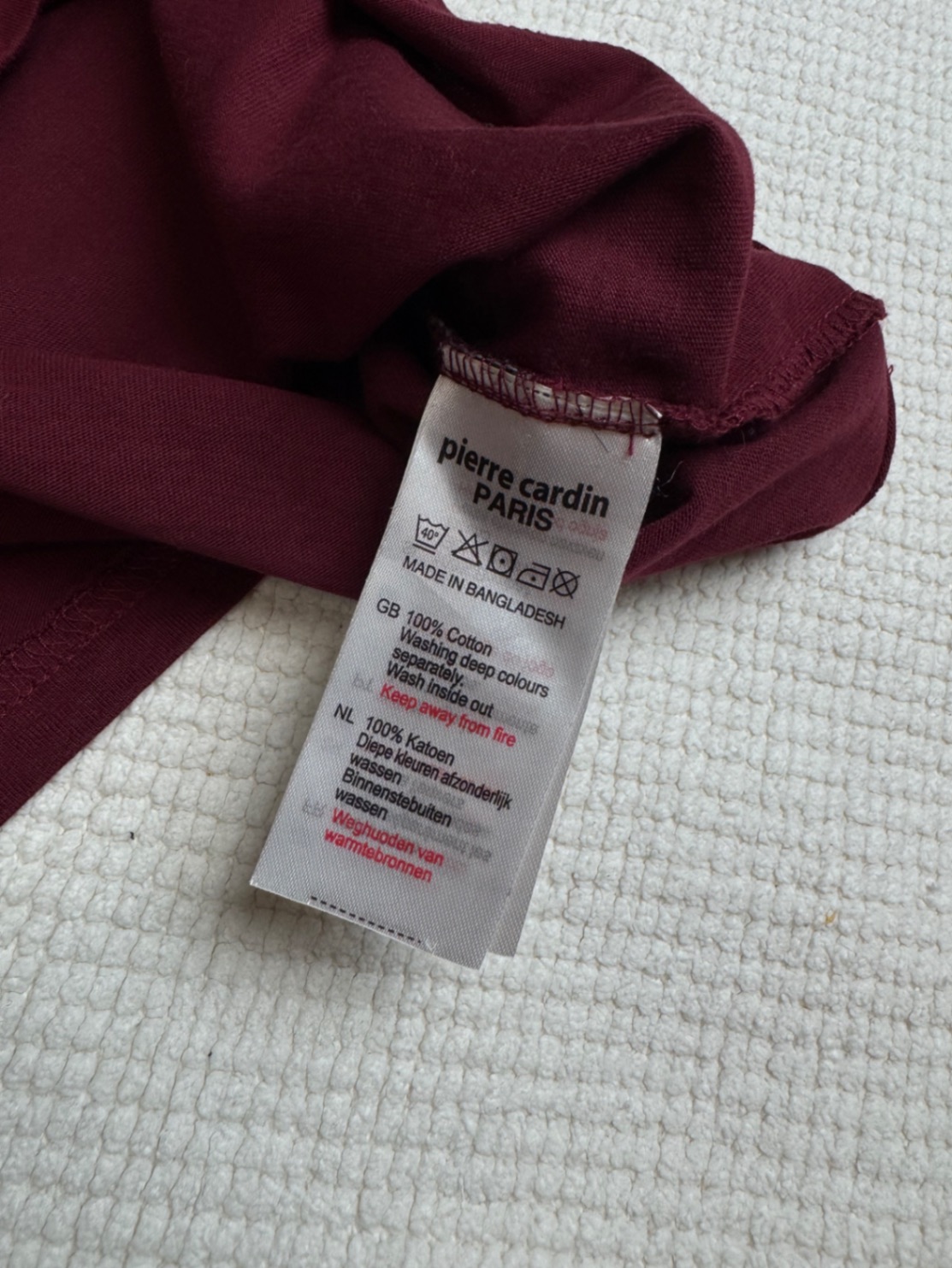 Pierre Cardin футболка чоловіча S бордова 100 бавовна V-neck бургунді