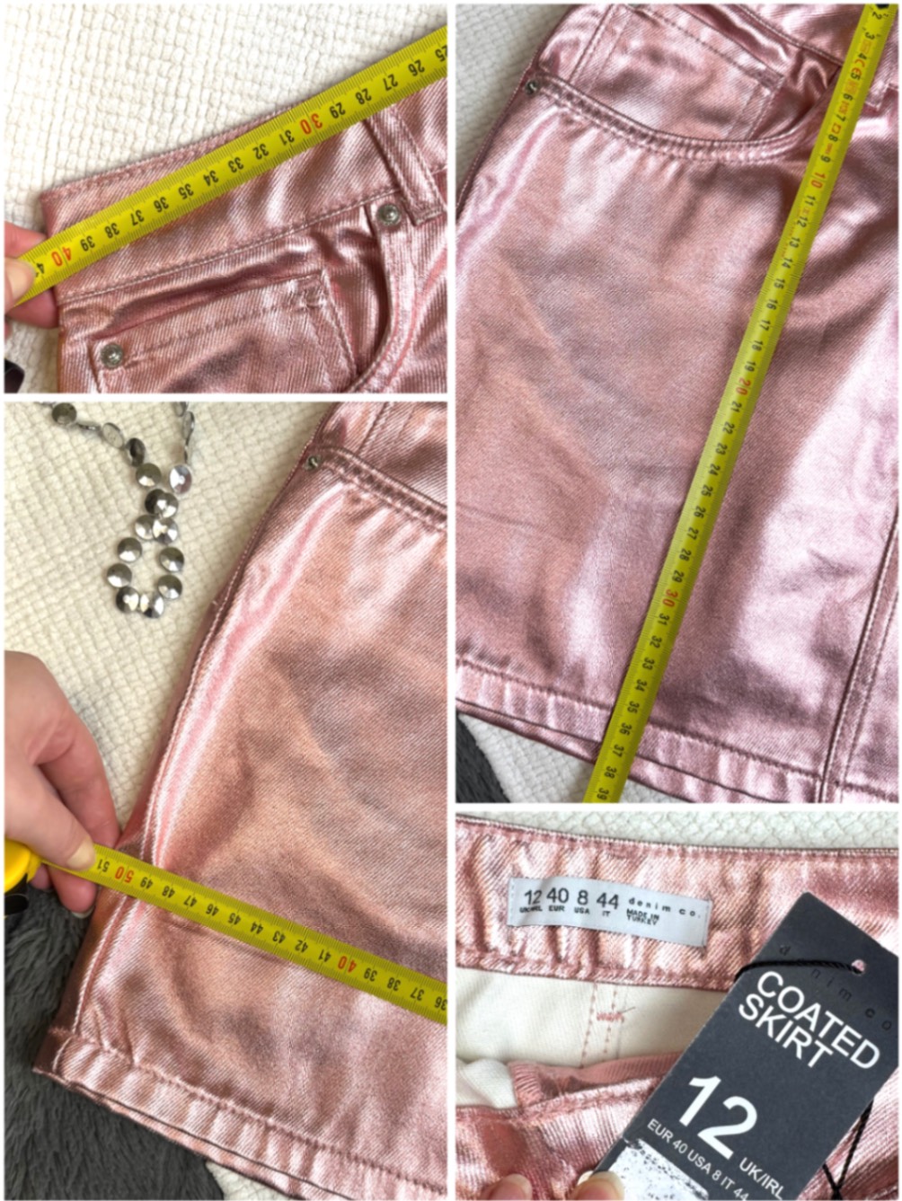 нова блискуча джинсова міні спідниця denim co by primark 12 m-l 40 акцентна рожева coated denim металік барбі y2k нюанс